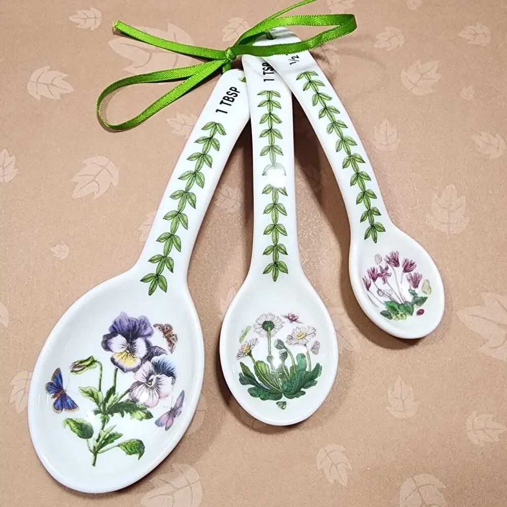 Portmeirion Botanic Garden Measuring Spoons Set of 3 Missing 1/4tsp Porcelain